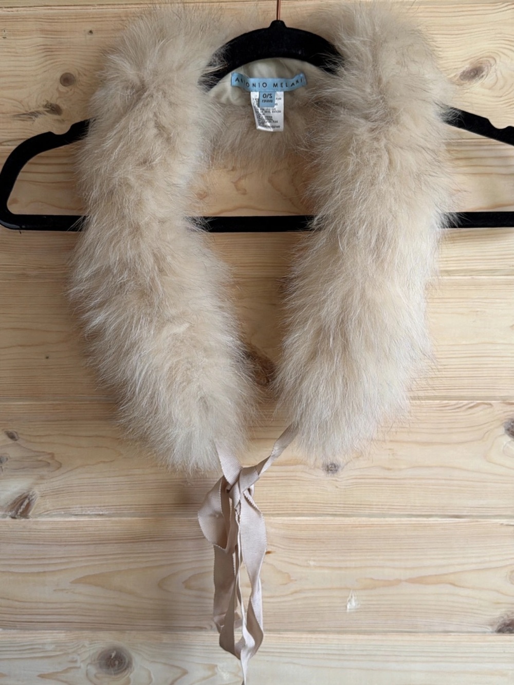 Antonio Melani Cream Fur Collar Tie Scarf